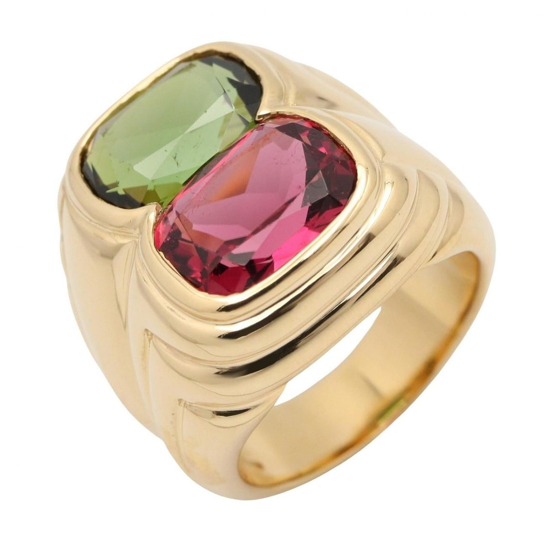 BVLGARI Doppio Bachelorette Ring, Peridot and Pink Tourmaline 18K (Yellow Gold), Peridot,: --- Catalog ---Category: SizeJP Size: 9.5US Size: 5Category: DesignType: Band ringColor: Gold, Green, PinkGender: WomenMaterial: Yellow gold (18K)Category: GeneralBrand: Bvlgari--- Item List ---Sectio