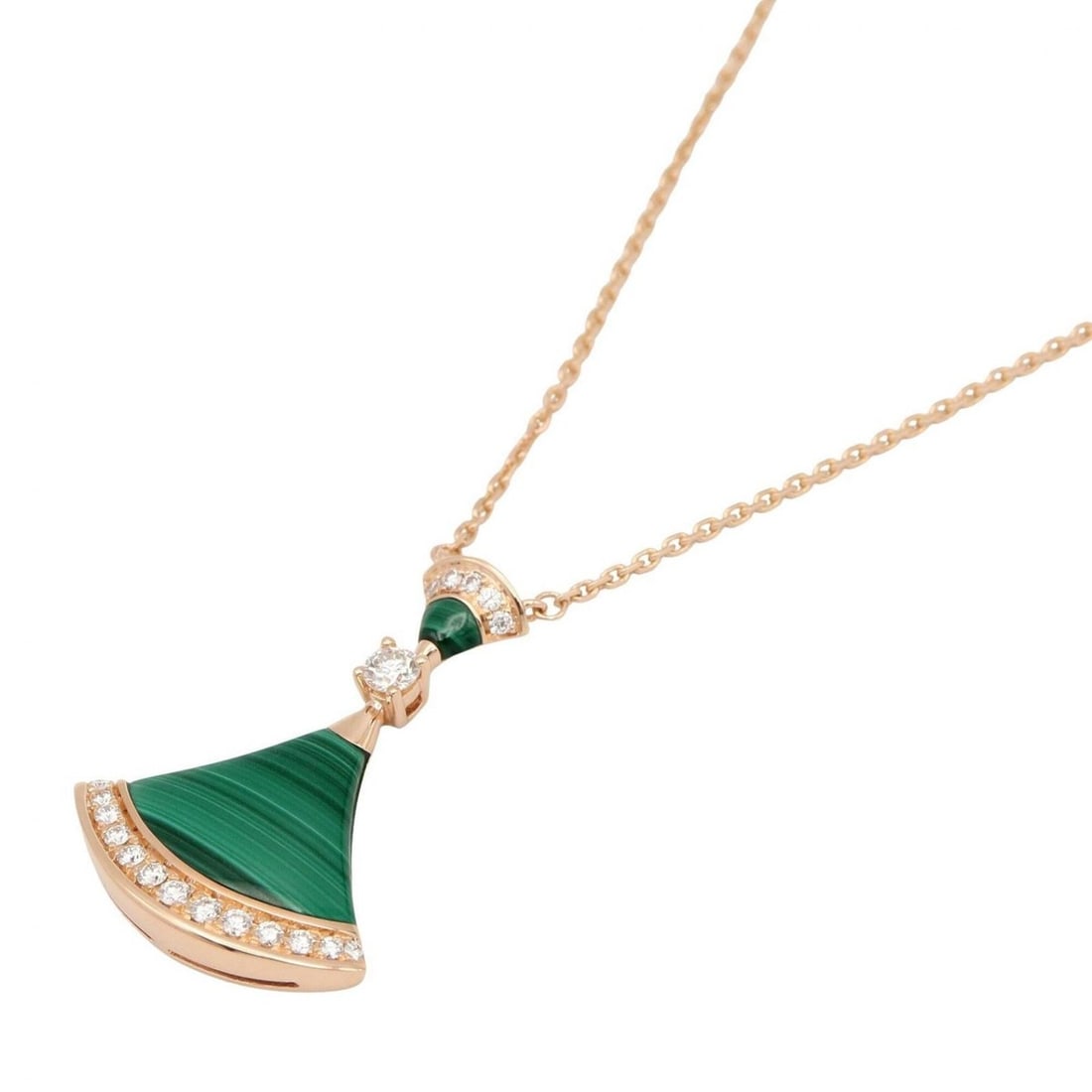 BVLGARI Diva's Dream Diamond Malachite Necklace, 18K Pink Gold (PG), Diamond, Malachite, Women's,: --- Catalog ---Category: SizePendant Size: 27mm x 19.5mm / 1.06'' x 0.76''Neck Circumference: 41 cm - 43.5 cm / 16.14'' - 17.12''Category: DesignColor: Clear, Gold, GreenGender: WomenMaterial: Pink go