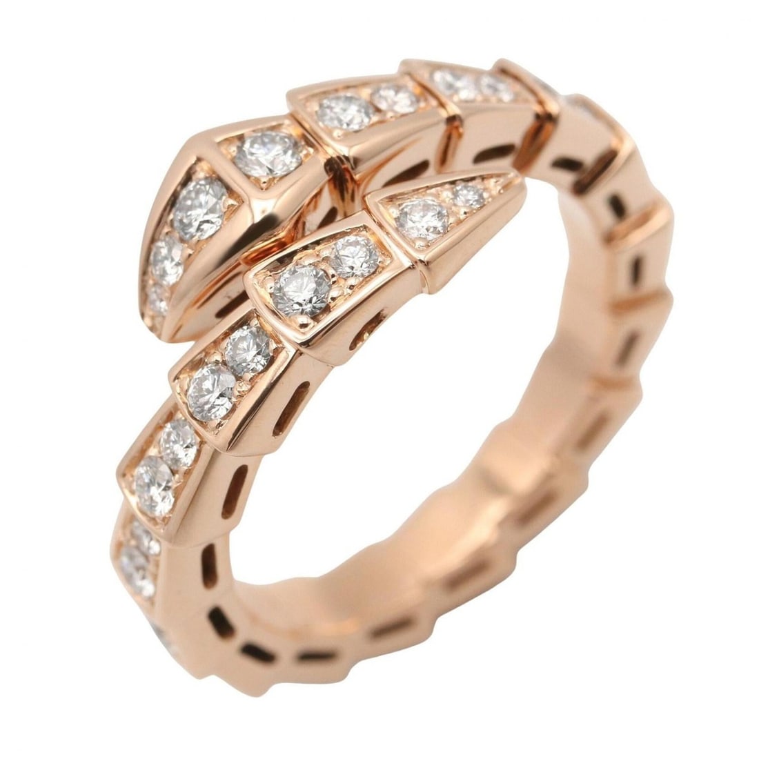 Bulgari BVLGARI Serpenti Viper Ring, Diamond 18KPG (Pink Gold), Women's, Clear/Gold Tone, 355976