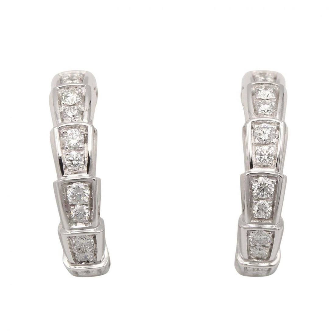 BVLGARI Serpenti Diamond Earrings, 18K White Gold (18KWG), Diamond, Women's, Clear/Silver Tone,