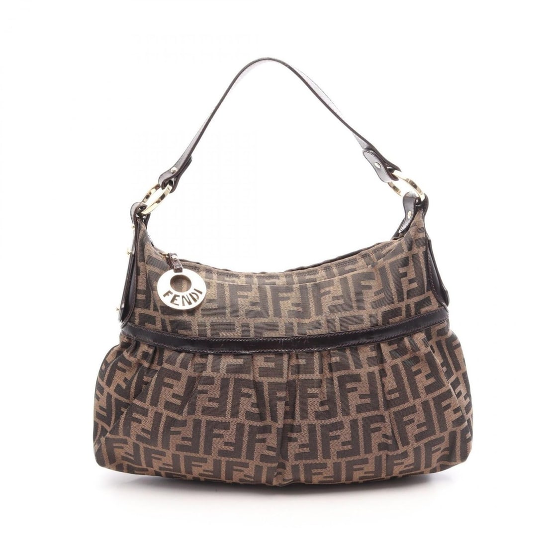 Fendi Zucca Shoulder Bag/Handbag, Canvas and Leather, Women's, Brown/Black, 8BR448