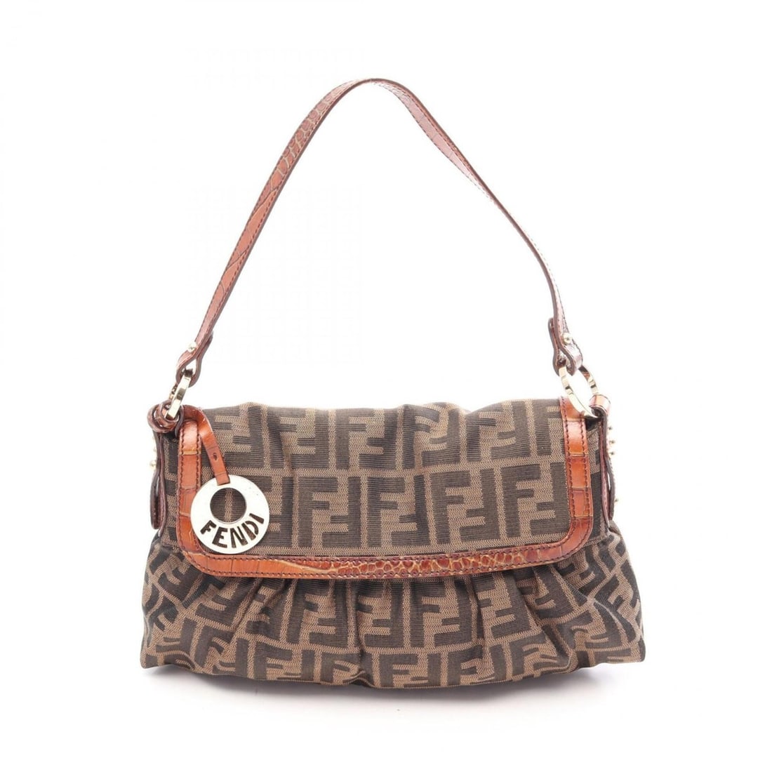 Fendi Zucca Shoulder Bag/Handbag, Canvas and Leather, Women's, Brown/Black, 8BR445