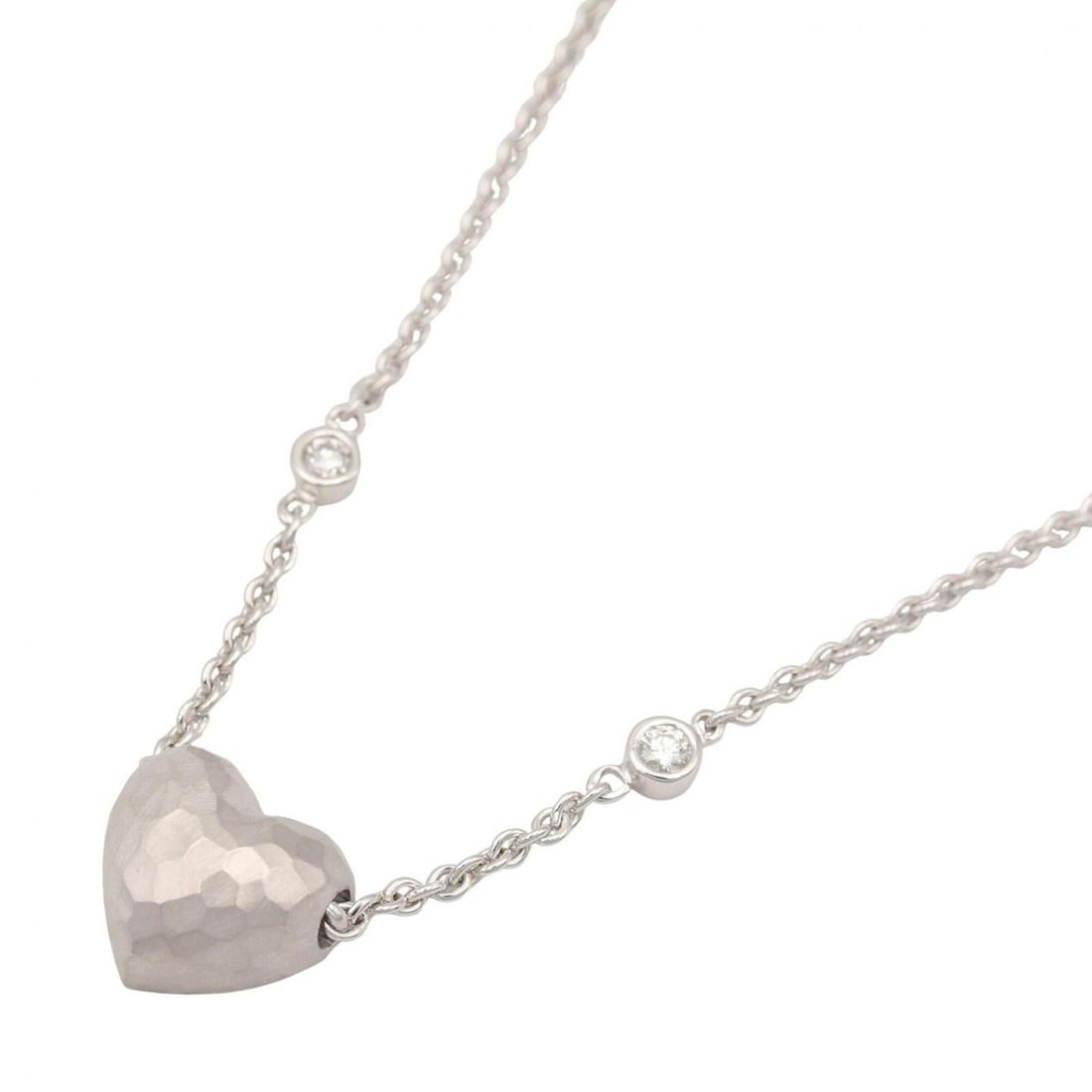 Tiffany & Co. Hammered Heart 2PD Necklace, 18K White Gold (18KWG), Diamond, Women's, Silver/Clear