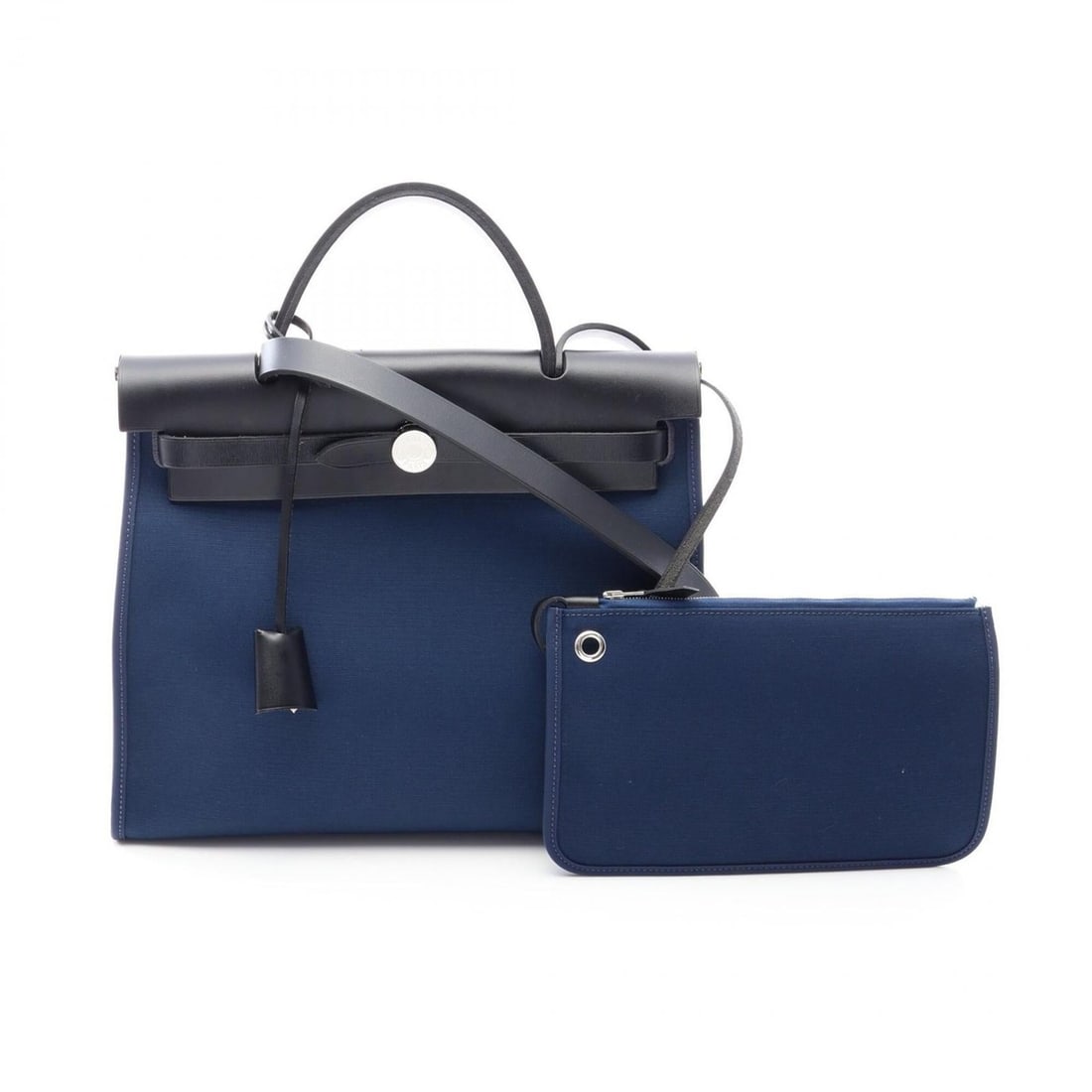 Hermes Herbag Zip PM Handbag, Canvas Leather Toile Officier Vache Hunter, Women's, Navy/Black