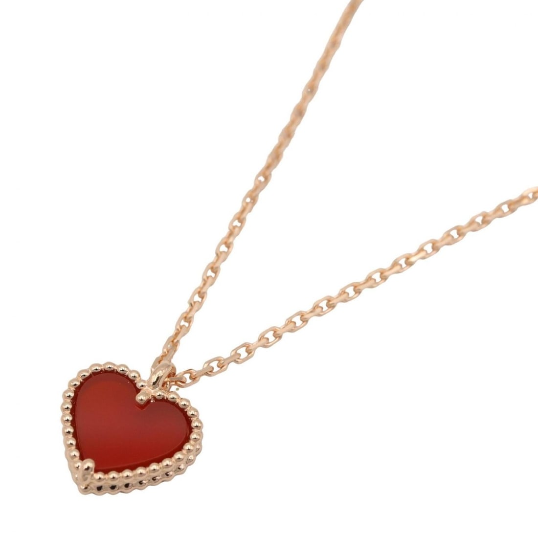 Van Cleef & Arpels Sweet Heart Necklace, Carnelian 18K Pink Gold (PG), Carnelian, Women's, Red/Gold: --- Catalog ---Category: SizePendant Size: 8mm x 8.7mm / 0.31'' x 0.34''Neck Circumference: 38 cm - 39.5 cm / 14.96'' - 15.55''Category: DesignColor: Gold, Red colorGender: WomenMaterial: Pink gold (1