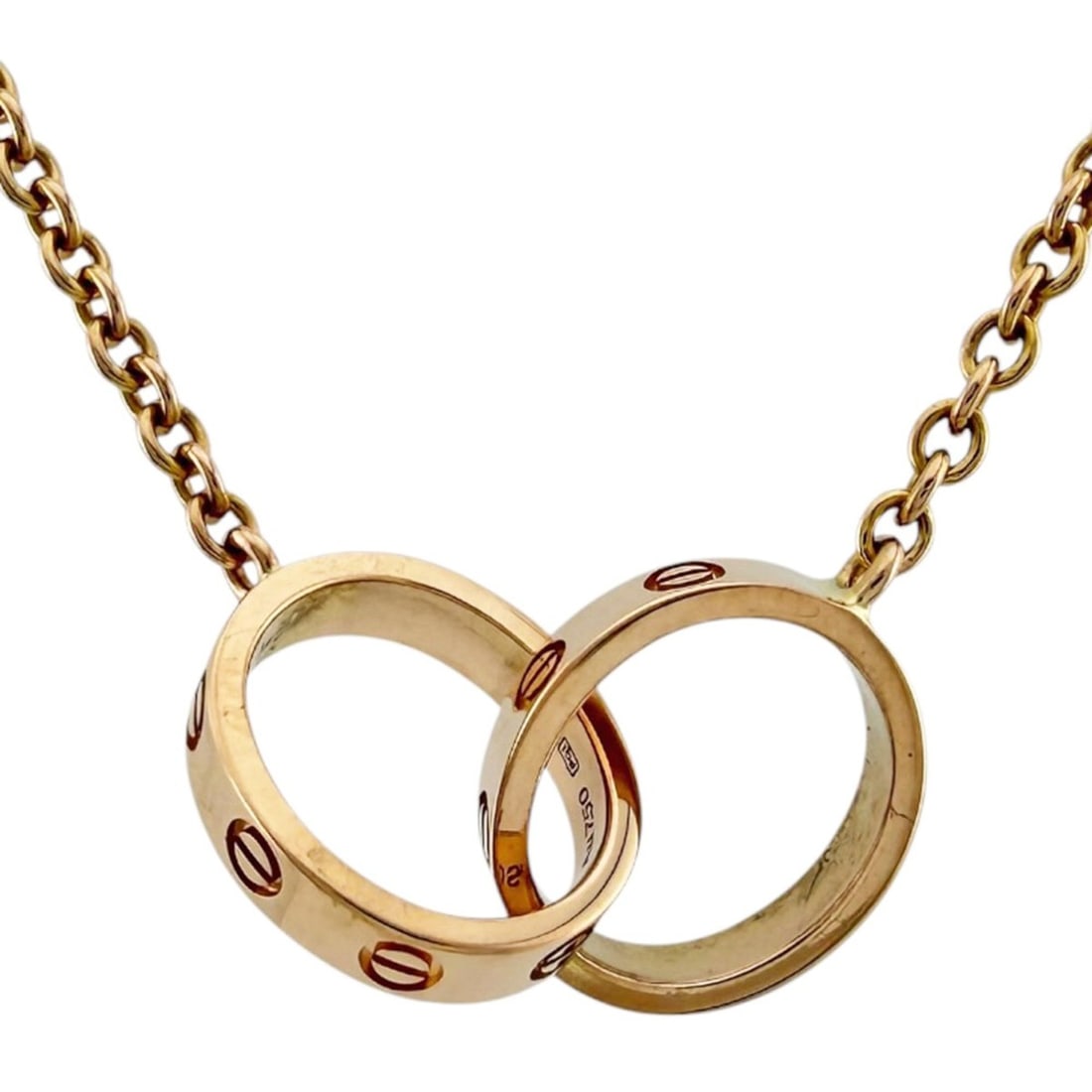 Cartier Baby Love Necklace, 18k Gold, Women's, CARTIER, Pre-owned: --- Catalog ---Category: SizeWidth: 1.5mm / 0.06''Weight: 7.1g / 0.25oz.Pendant Size: 9.5mm x 22.5mm / 0.37'' x 0.88''Neck Circumference: 44.5 cm / 17.51''Category: DesignColor: Pink goldGender: Women