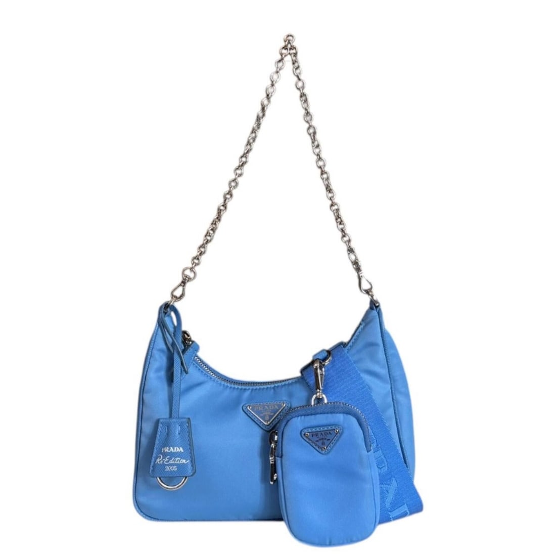 Prada Re-Edition 2005 Shoulder Bag, Handbag, Nylon, 1BH204, Blue, Women's, PRADA, Used, 2-way: --- Catalog ---Category: SizeWeight: 320g / 11.28oz.Size (HxWxD): 16cm x 21.5cm x 6.5cm / 6.29'' x 8.46'' x 2.55''Strap Length: 76cm - 108cm / 29.92'' - 42.51''Handle Length: 46cm / 18.11''Category: D