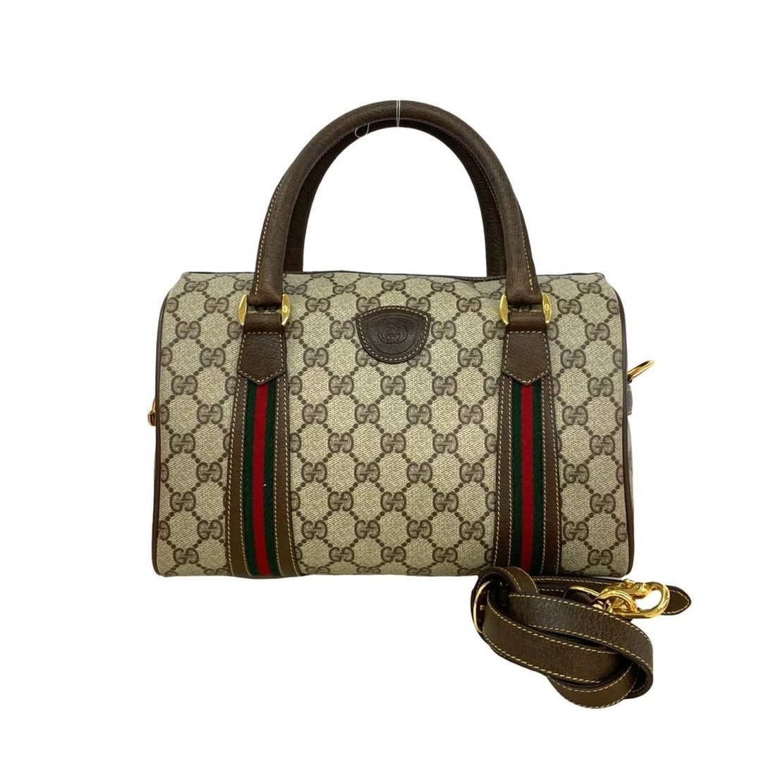 GUCCI Vintage Sherry Line GG Logo Leather 2-Way Handbag/Shoulder Bag, Brown, 37655: --- Catalog ---Category: SizeSize (HxWxD): 18cm x 27.5cm x 13cm / 7.08'' x 10.82'' x 5.11''Category: DesignType: Handbag, Shoulder bagColor: Brown, Green, Red colorGender: WomenMaterial: Leather , PVC