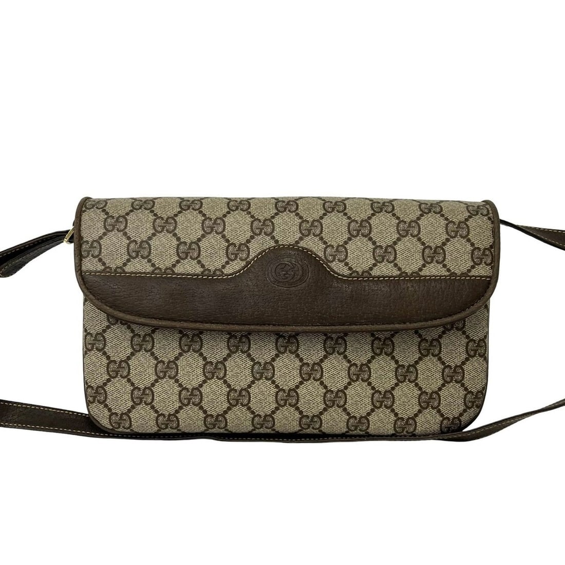 GUCCI Vintage GG Pattern Logo Hardware Leather Shoulder Bag Pouch Sacoche Brown 20432