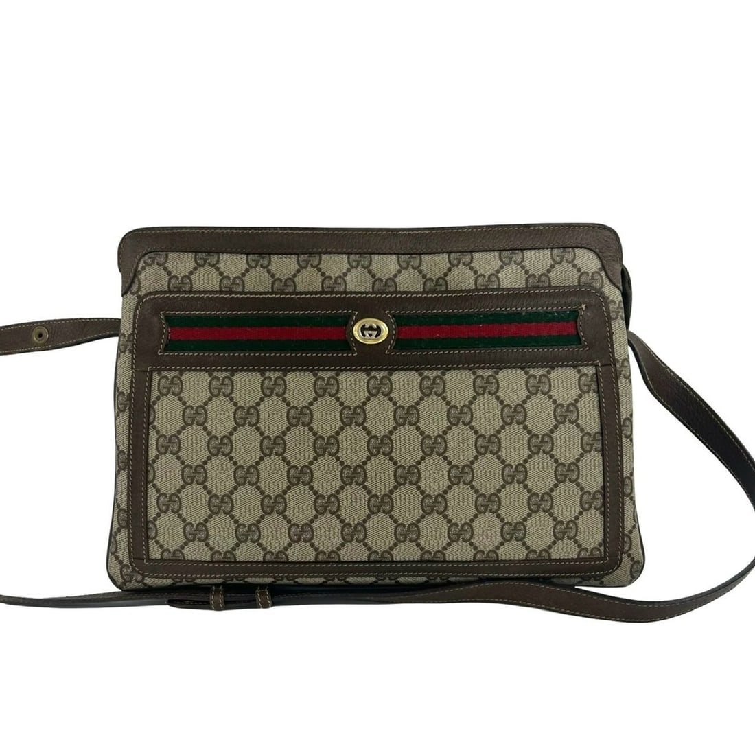 GUCCI Vintage Sherry Line GG Logo Leather Semi-One Shoulder Bag, Brown, 65482