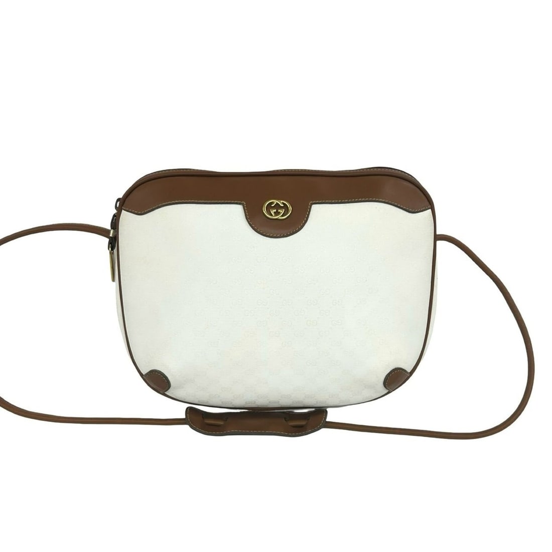 GUCCI Vintage Micro GG Pattern Logo Hardware Leather Mini Shoulder Bag Pouch White 02629