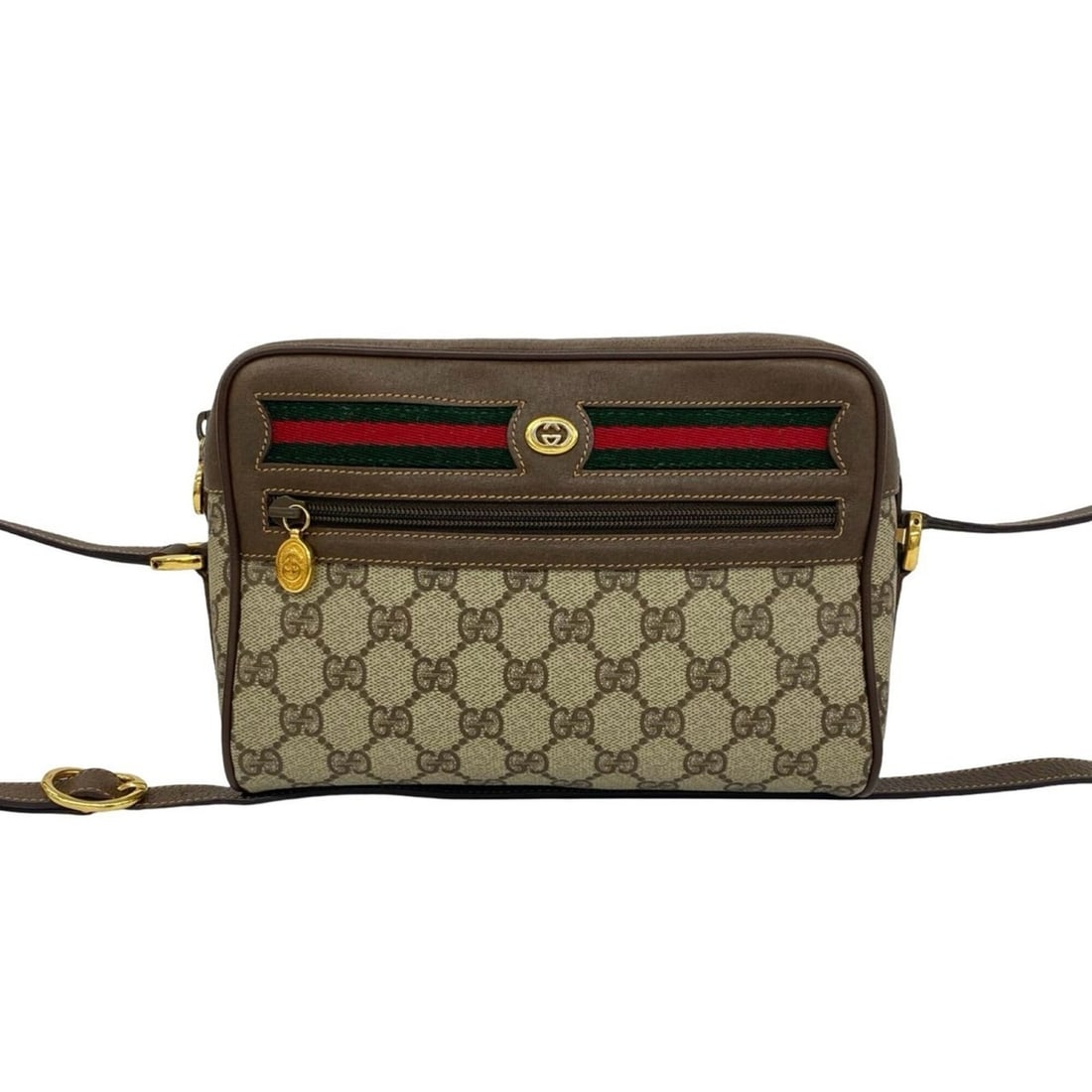 GUCCI Vintage Sherry Line GG Logo Leather Shoulder Bag/Sacoche (Brown) 511-1