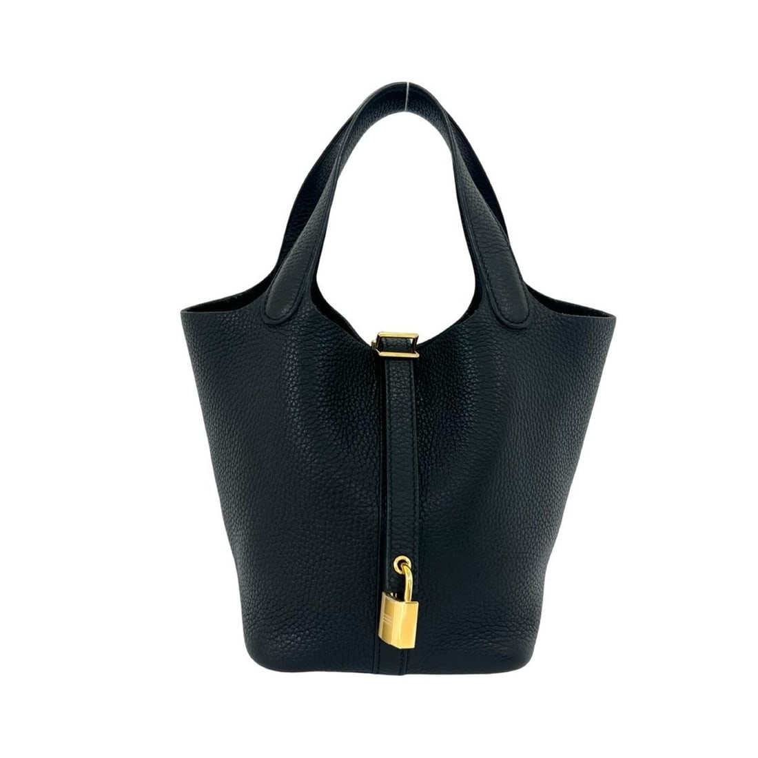 HERMES Picotin Lock PM Taurillon Clemence Leather Handbag Tote Bag Black 607-3