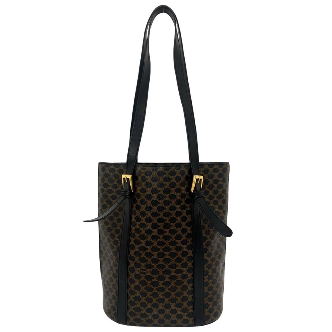 CELINE Vintage Macadam Blazon Triomphe Pattern Leather Semi-Shoulder Bag Tote Brown 57748
