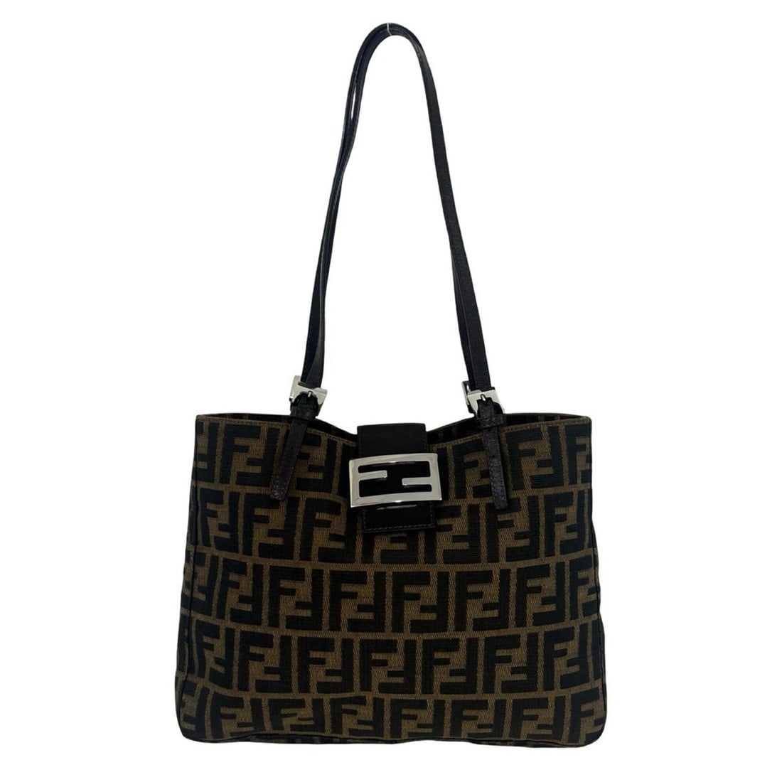 FENDI Vintage Zucca Pattern FF Logo Hardware Canvas Leather Genuine Shoulder Bag Tote Brown 63783: --- Catalog ---Category: SizeSize (HxWxD): 22.5cm x 29cm x 3.5cm / 8.85'' x 11.41'' x 1.37''Category: DesignType: Shoulder bag, Tote bagColor: Black, BrownGender: WomenMaterial: Canvas , Leather Categ