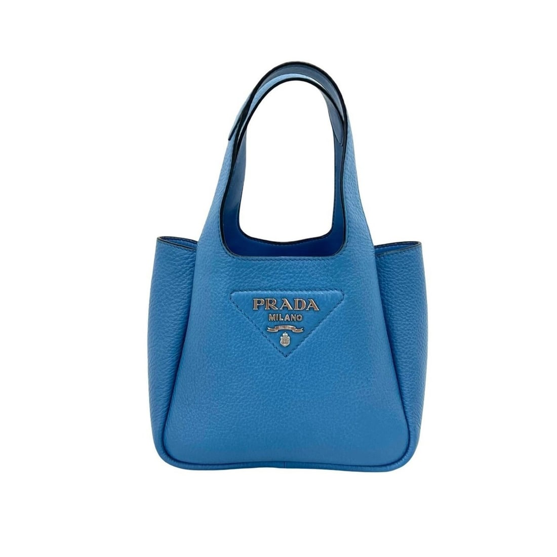 PRADA Vitello Daino Triangle Logo Hardware Soft Leather Genuine Handbag Mini Tote Bag Light Blue: --- Catalog ---Category: SizeSize (HxWxD): 15.5cm x 20cm x 8.5cm / 6.1'' x 7.87'' x 3.34''Category: DesignType: Handbag, Tote bagColor: BlueGender: WomenMaterial: Leather Category: GeneralBrand: Prada