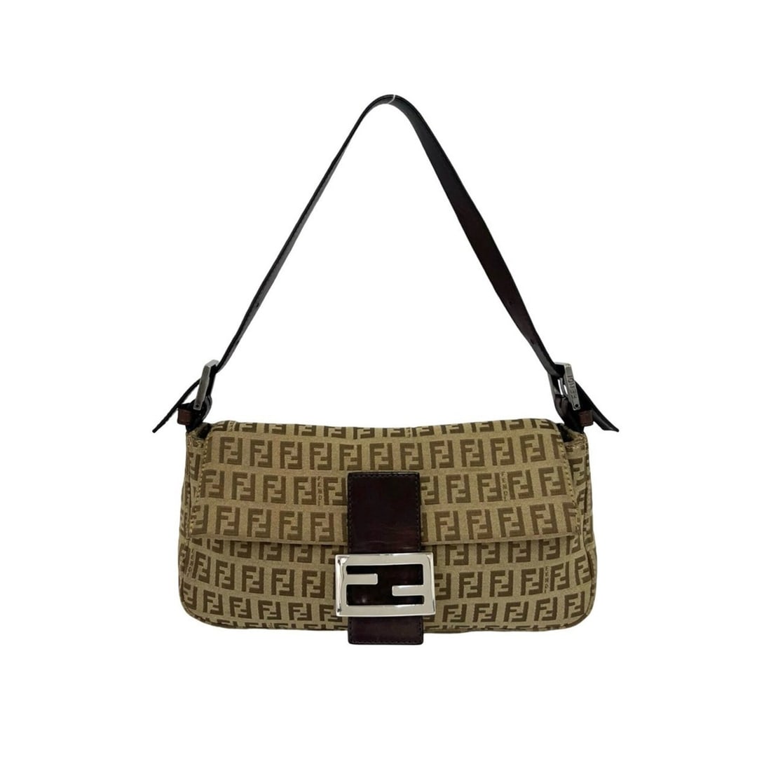 FENDI Vintage Zucchino FF Pattern Canvas Leather Semi One Shoulder Bag Beige Brown 04680 (1 of 17)