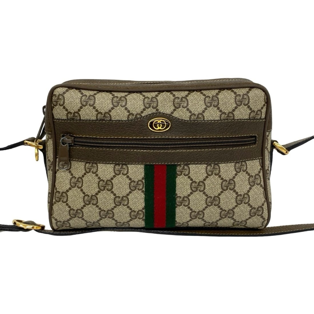 GUCCI Old Gucci Sherry Line GG Logo Pattern Leather Shoulder Bag/Sacoche Brown 332-4