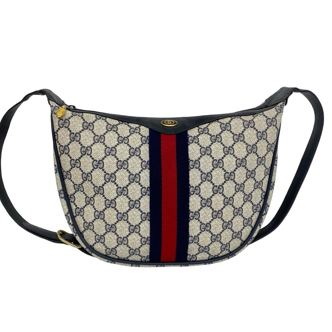 GUCCI Sherry Line GG Pattern Logo Leather One Shoulder Bag Sacoche Navy Red 28861: --- Catalog ---Category: SizeSize (HxWxD): 21.5cm x 31cm x 8.5cm / 8.46'' x 12.2'' x 3.34''Category: DesignType: Shoulder bagColor: Navy, Red colorGender: WomenMaterial: Leather , PVC Category: Genera