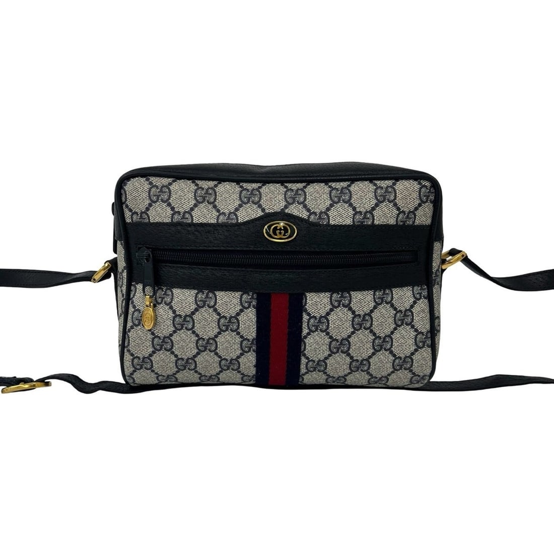 GUCCI (Old Gucci) Sherry Line GG Logo Pattern Leather Shoulder Bag/Sacoche, Navy, 28287 (1 of 20)