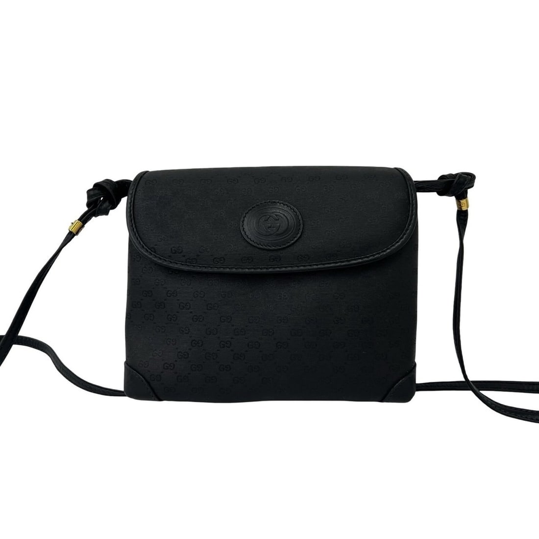 GUCCI Vintage Micro GG Logo Leather Shoulder Bag/Sacoche/Pouch, Black, 96492: --- Catalog ---Category: SizeSize (HxWxD): 17cm x 21cm x 7cm / 6.69'' x 8.26'' x 2.75''Category: DesignType: Pochette, Shoulder bagColor: BlackGender: WomenMaterial: Leather , PVC Category: GeneralBra