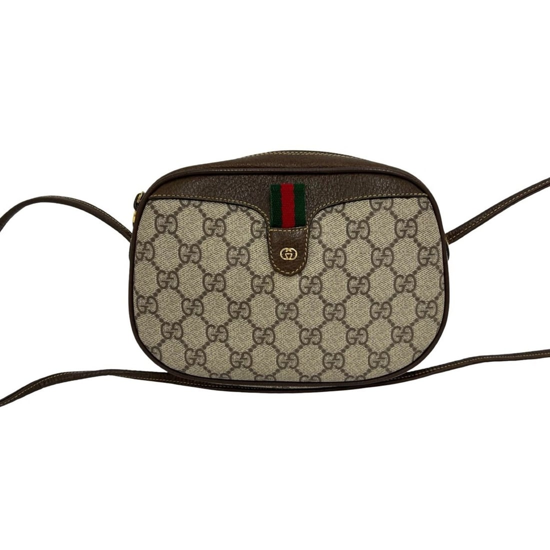 GUCCI Sherry Line GG Logo Hardware Leather Brown Shoulder Bag 54999: --- Catalog ---Category: SizeSize (HxWxD): 14cm x 19.5cm x 4.5cm / 5.51'' x 7.67'' x 1.77''Category: DesignType: Shoulder bagColor: Brown, Green, Red colorGender: WomenMaterial: PVC , Leather Category