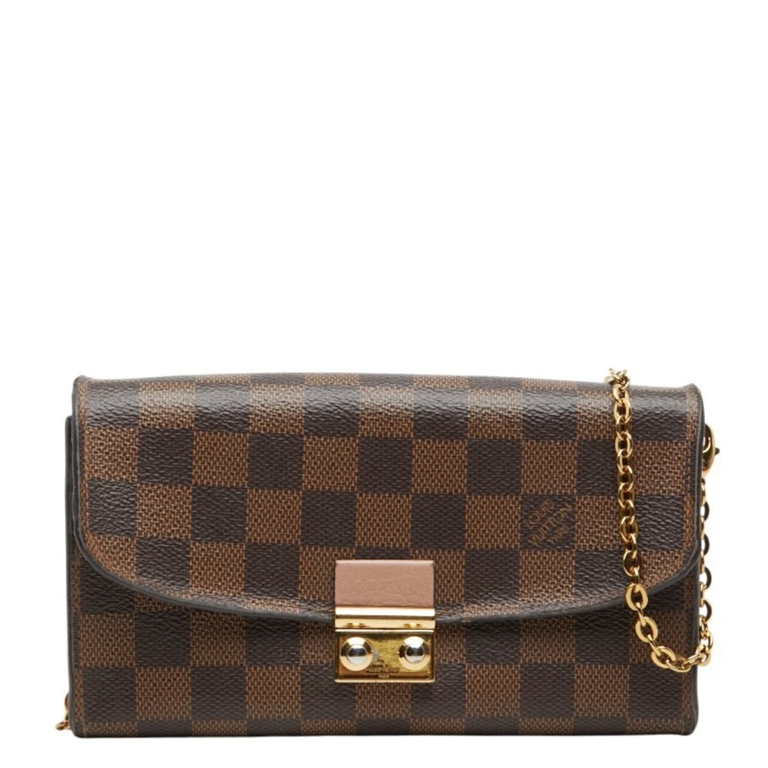 Louis Vuitton Damier Portefeuille Croisette Long Wallet Chain Shoulder N61273 Brown Rose Ballerine: --- Catalog ---Category: SizeSize (HxWxD): 11cm x 18.5cm x 3cm / 4.33'' x 7.28'' x 1.18''Category: DesignType: Chain/Shoulder walletColor: Brown, Rose ballerineGender: WomenMaterial: PVC , Leather Cat
