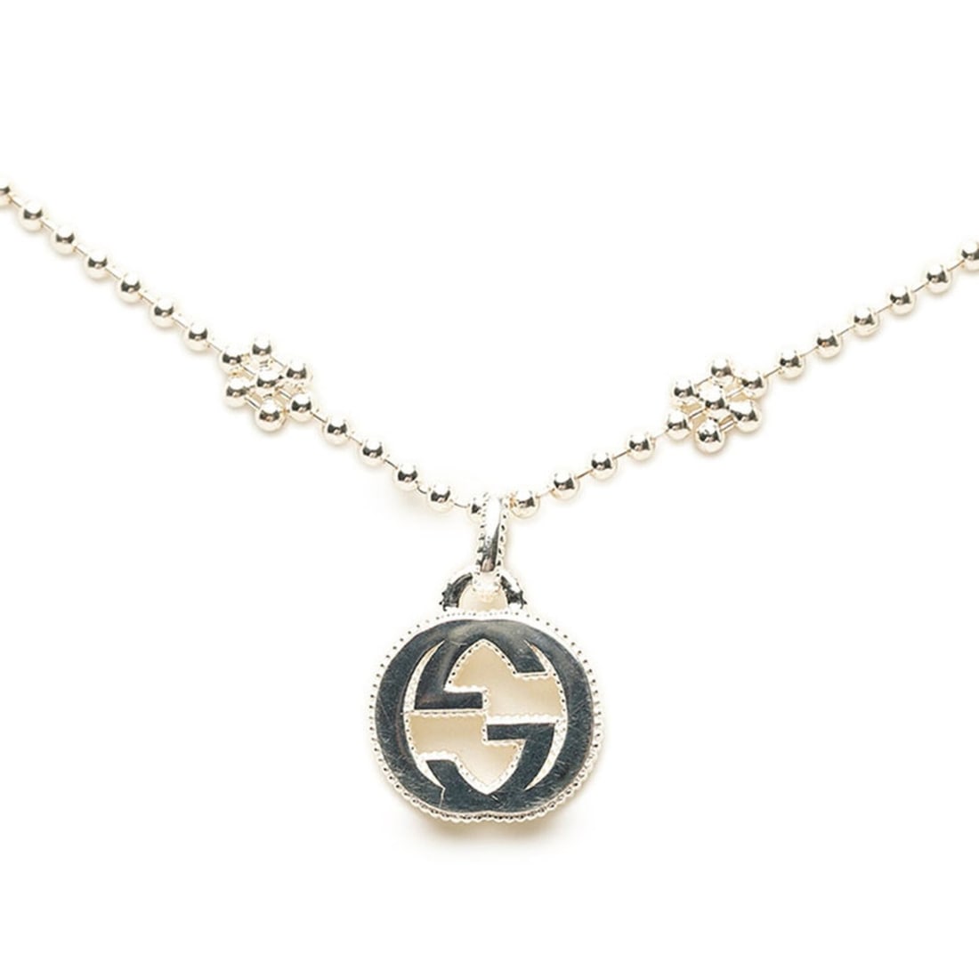 Gucci Interlocking G Logo Flower Motif Pendant Necklace, Silver SV925, Women's.: --- Catalog ---Category: SizePendant Size: 14.5mm x 13.1mm / 0.57'' x 0.51''Neck Circumference: 41 cm / 16.14''Category: DesignColor: SilverGender: WomenMaterial: Silver 925Necklace Type: NecklaceCate