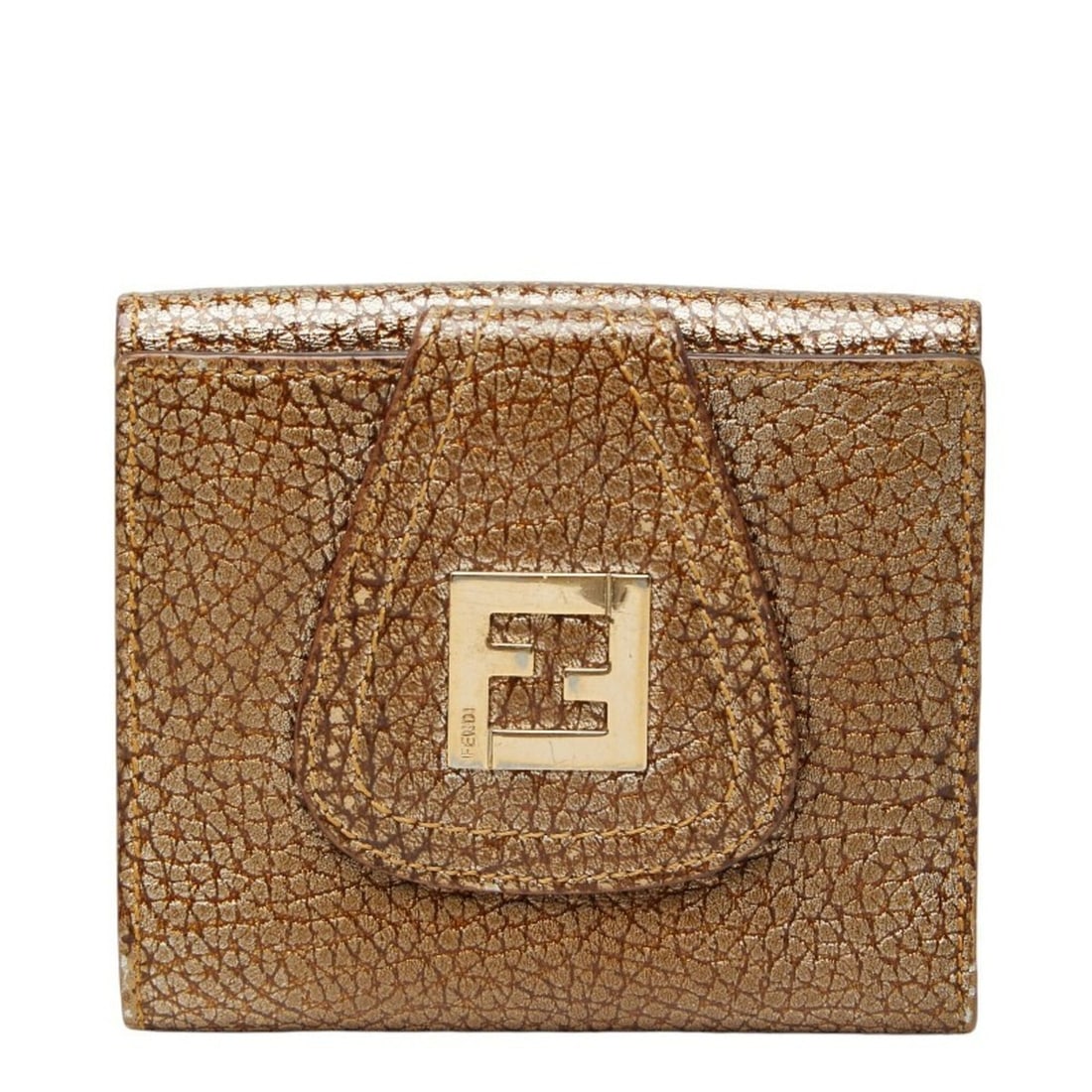 Fendi Bi-fold Wallet, Gold Leather, Women's FENDI