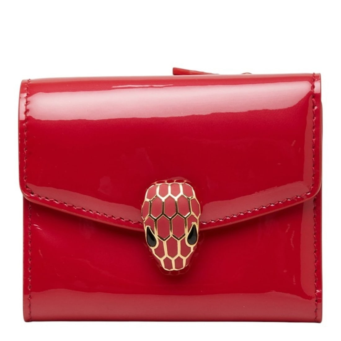 BVLGARI Serpenti Tri-fold Wallet, Compact Pink/Red Tones, Patent Leather, Women's: --- Catalog ---Category: SizeSize (HxWxD): 8cm x 9.5cm x 2cm / 3.14'' x 3.74'' x 0.78''Category: DesignType: Wallet (tri-fold)Color: Pink, Red colorGender: WomenMaterial: Patent leather Category: Gene