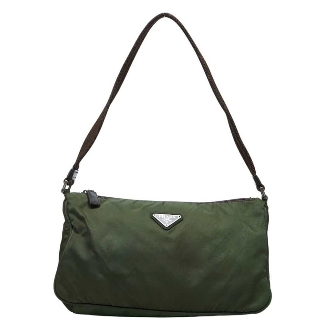 Prada Triangle Logo Plate Shoulder Bag B10073 Green Brown Nylon Women's PRADA: --- Catalog ---Category: SizeSize (HxWxD): 17cm x 28cm x 11cm / 6.69'' x 11.02'' x 4.33''Category: DesignType: Shoulder bagColor: Brown, GreenGender: WomenMaterial: Nylon Category: GeneralMPN: B10073B