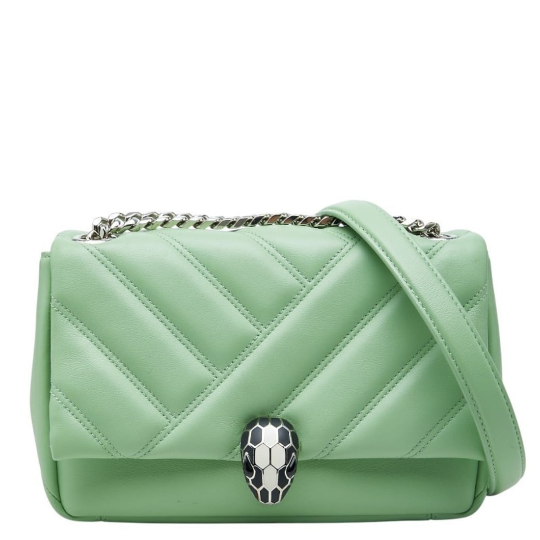 Bulgari Serpenti Cabochon Crossbody Chain Shoulder Bag, Green Leather, Women's BVLGARI