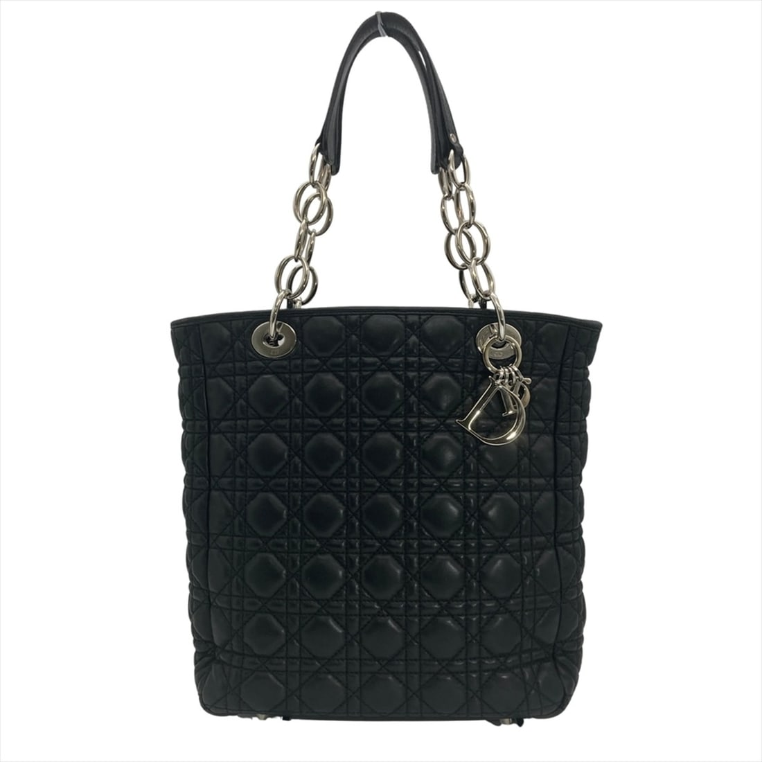 Christian Dior Dior Cannage Charm Tote Bag, Lambskin, Black, Silver Hardware: --- Catalog ---Category: SizeSize (HxWxD): 27cm x 26cm x 11cm / 10.62'' x 10.23'' x 4.33''Category: DesignType: Handbag, Tote bagColor: BlackGender: WomenMaterial: Leather Leather/Fur Type: LambskinCa