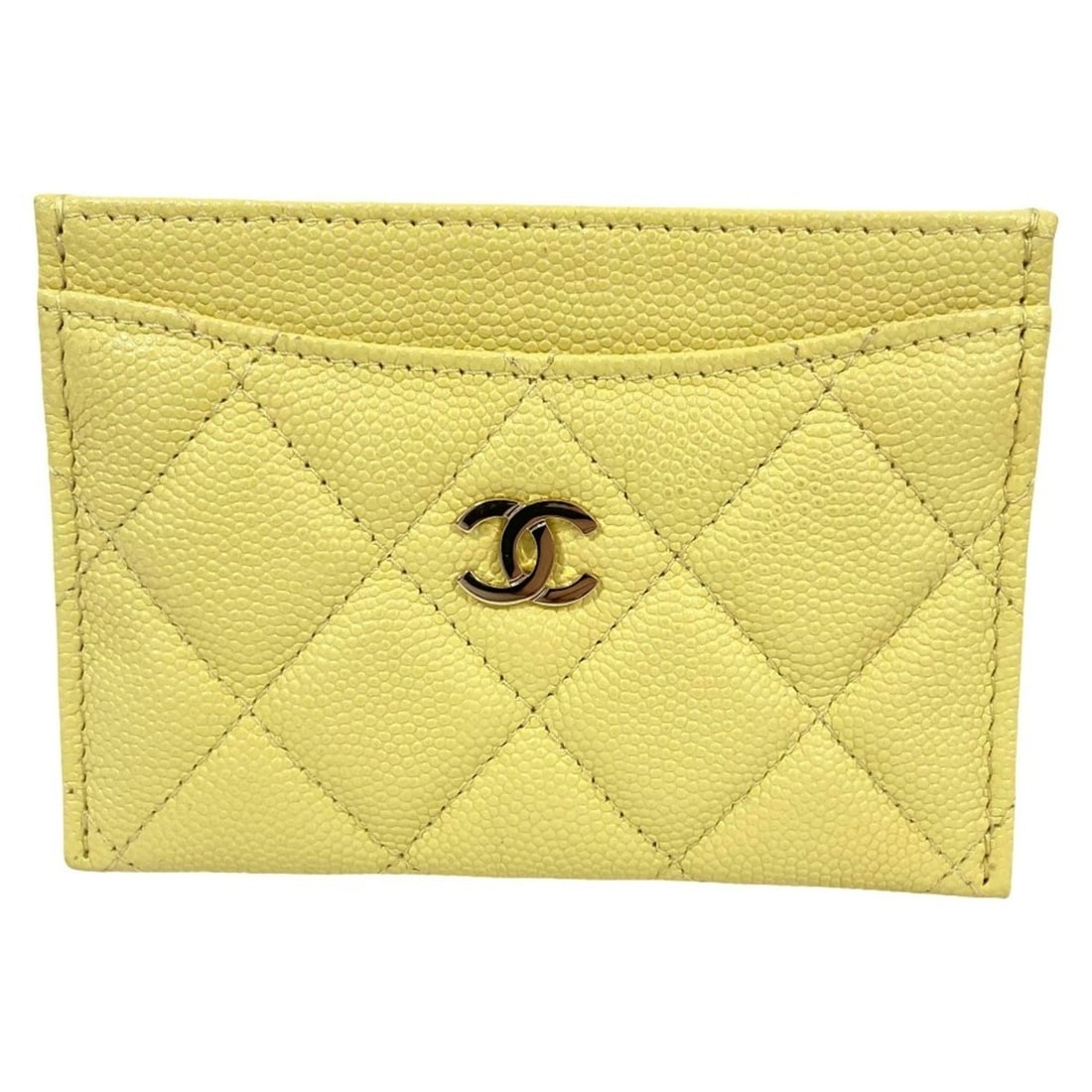 CHANEL Chanel Caviar Skin Coco Mark Matelassé Classic Business Card Holder/Card Case Light Yellow (1 of 11)
