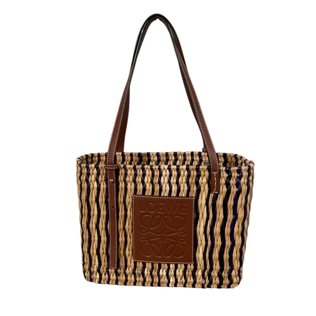 LOEWE Anagram Square Raffia Basket Bag Tote Natural Black Women's: --- Catalog ---Category: SizeSize (HxWxD): 20cm x 27cm x 9cm / 7.87'' x 10.62'' x 3.54''Handle Length: 48cm / 18.89''Category: DesignType: Basket, Tote bagColor: BlackGender: WomenMaterial: Raffia Cat