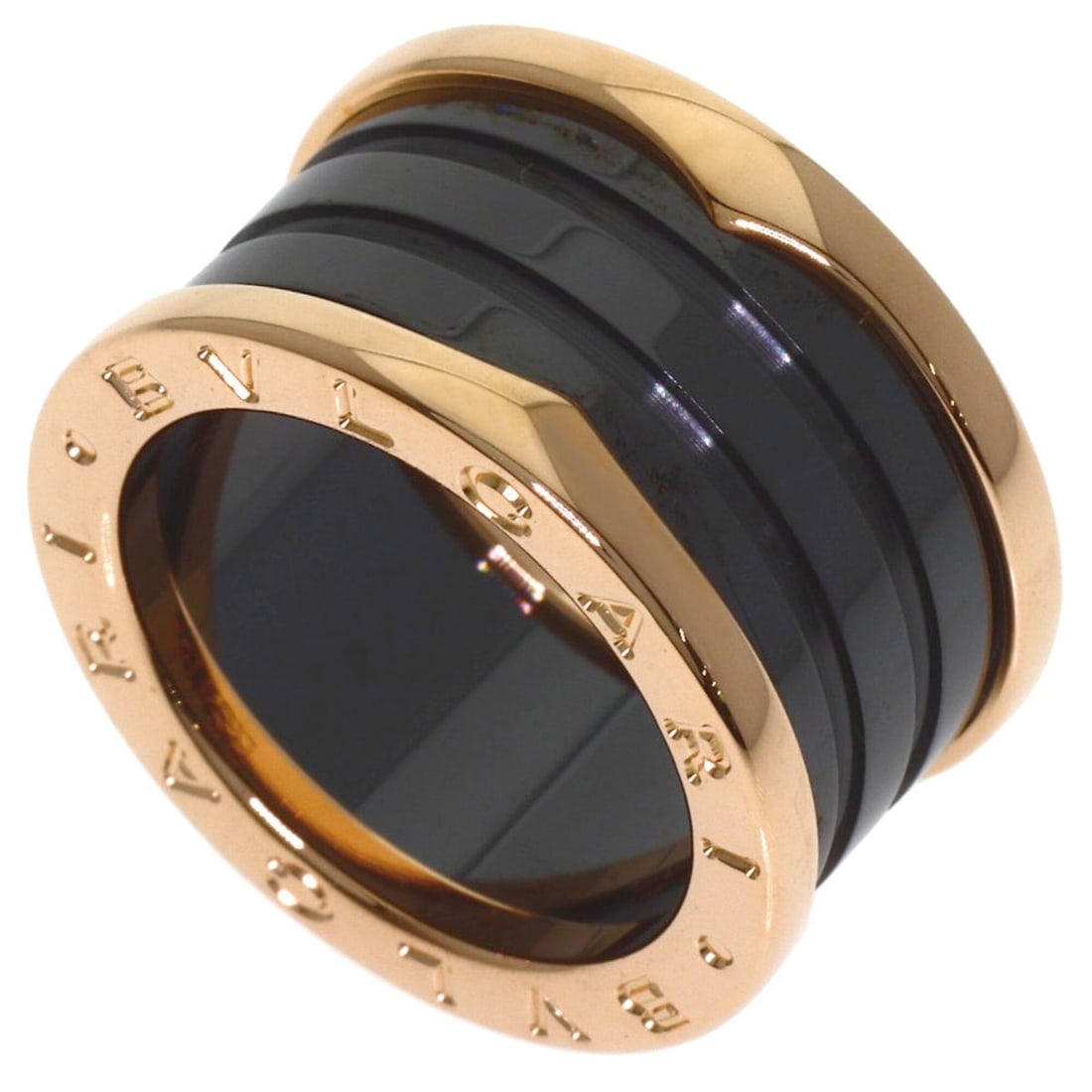 BVLGARI B-zero1 4-band black ceramic ring #51, 18K pink gold, women's.: --- Catalog ---Category: SizeWidth: 12mm / 0.47''Weight: 9.8g / 0.34oz.JP Size: 11US Size: 6Category: DesignType: Band ringGender: WomenMaterial: Pink gold (18K)Category: GeneralLine: B.zero1Brand: Bv