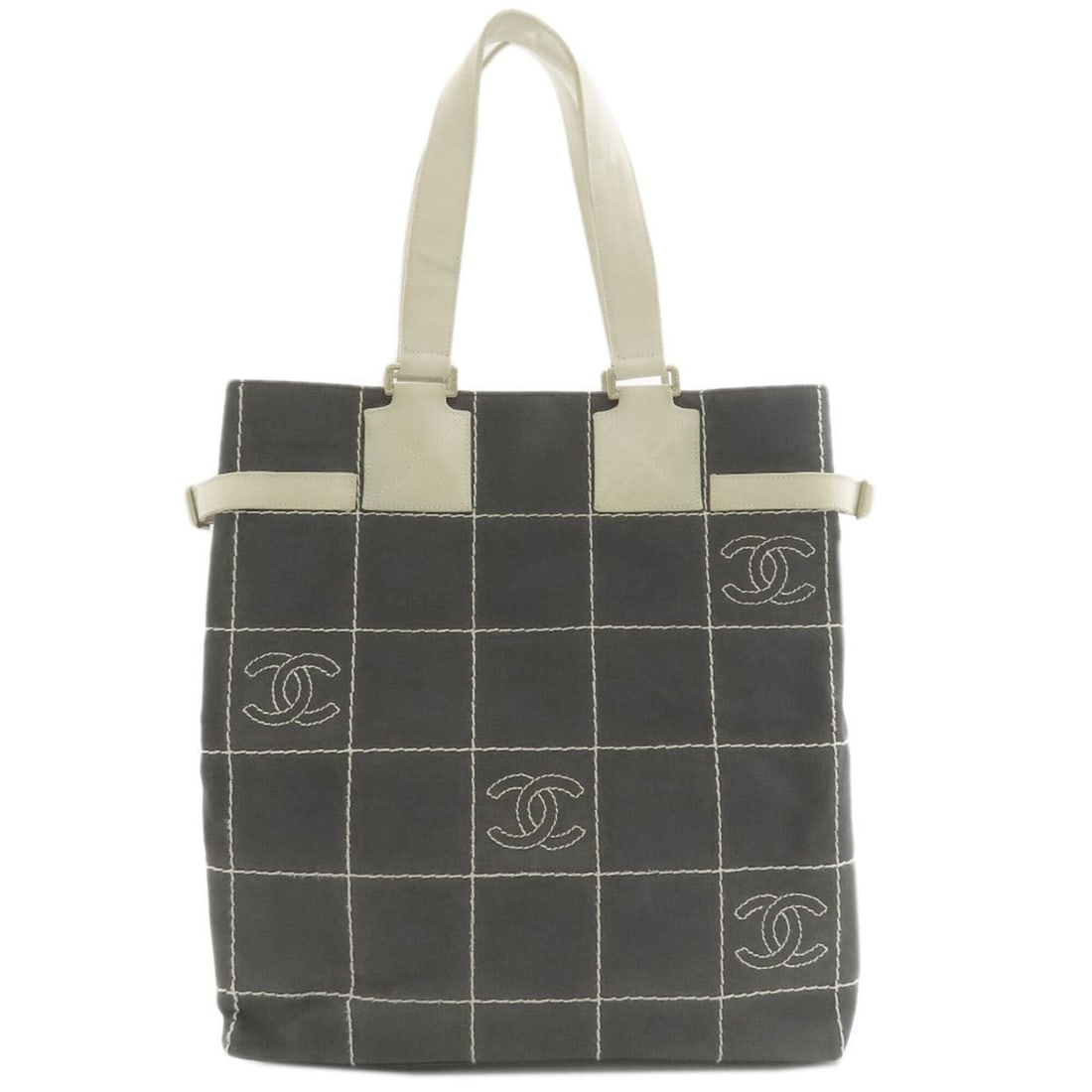 Chanel Chocolate Bar Coco Mark Gold Hardware Tote Bag Canvas Women's CHANEL: --- Catalog ---Category: SizeSize (HxWxD): 35cm x 31.5cm x 12cm / 13.77'' x 12.4'' x 4.72''Handle Length: 43cm / 16.92''Category: DesignType: Tote bagColor: GrayGender: WomenMaterial: Canvas Category:
