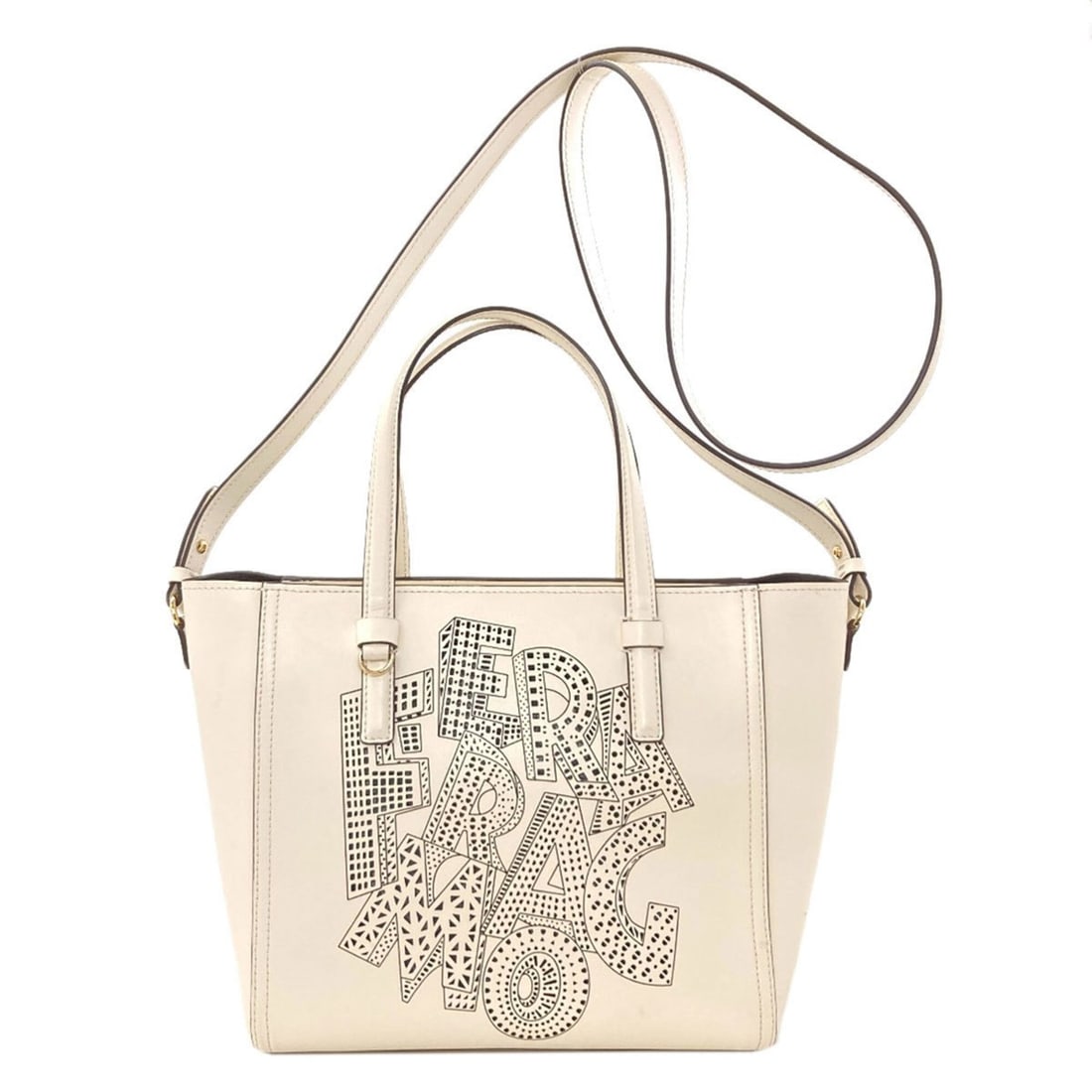 Salvatore Ferragamo Bonnie Lettering Perforated 2-Way Handbag, Calfskin, Women's