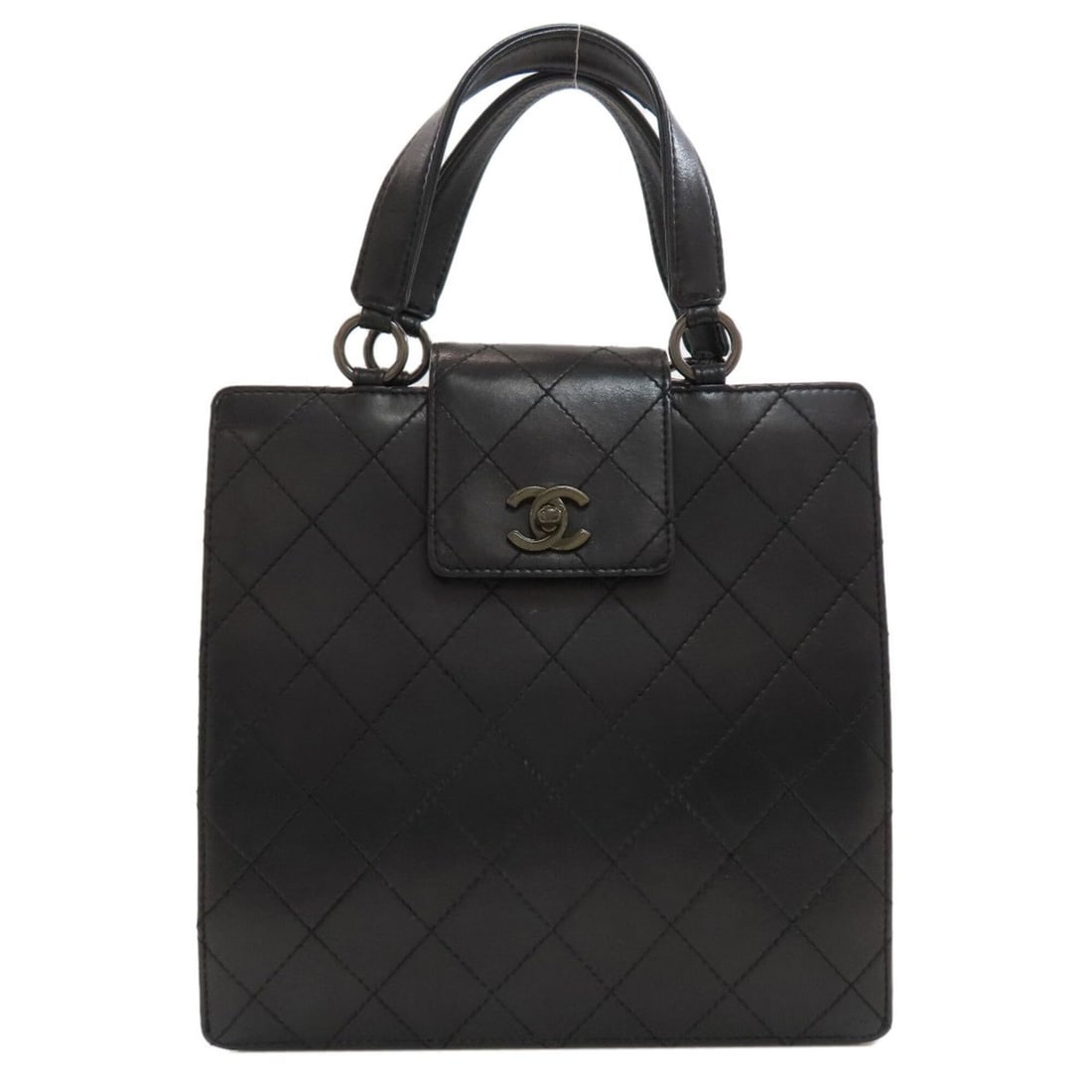 Chanel Matelassé Coco Mark Handbag, Calfskin, Women's CHANEL: --- Catalog ---Category: SizeSize (HxWxD): 24cm x 25cm x 8.5cm / 9.44'' x 9.84'' x 3.34''Handle Length: 32cm / 12.59''Category: DesignType: HandbagColor: BlackGender: WomenClosure: Turn lockMaterial: 
