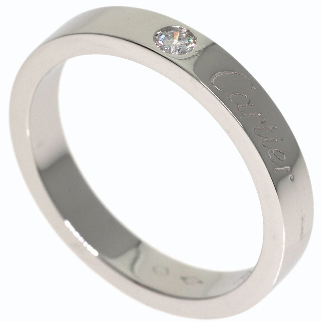 Cartier C de 1P Diamond Ring #48 Platinum PT950 Women's CARTIER: --- Catalog ---Category: SizeWidth: 3mm / 0.12''Weight: 4.6g / 0.16oz.JP Size: 8US Size: 4.5Category: DesignType: Band ringStone: DiamondGender: WomenMaterial: Platinum 950Category: GeneralBrand: Cart