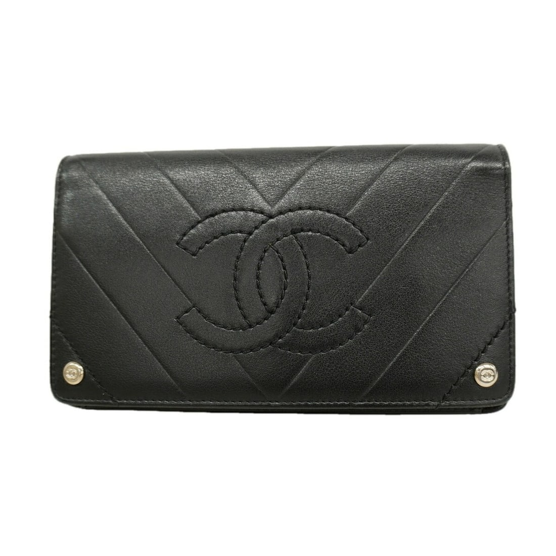 Chanel V-stitch Leather Long Wallet, Black, Women's: --- Catalog ---Category: SizeSize (HxWxD): 10.5cm x 18cm x 2.5cm / 4.13'' x 7.08'' x 0.98''Category: DesignType: Long wallet (bi-fold)Color: BlackGender: WomenMaterial: Leather Category: GeneralBrand: