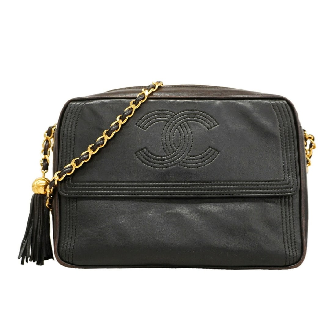 Chanel Shoulder Bag with Chain Strap, Lambskin, Black, Women's: --- Catalog ---Category: SizeSize (HxWxD): 16.5cm x 22cm x 6cm / 6.49'' x 8.66'' x 2.36''Category: DesignType: Shoulder bagColor: BlackGender: WomenMaterial: Leather Hardware Color: GoldLeather/Fur Ty