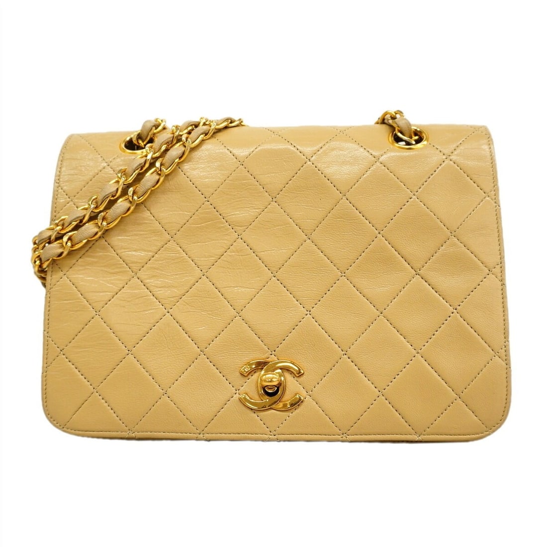 Chanel Matelassé Shoulder Bag, Double Chain, Lambskin, Beige, Women's: --- Catalog ---Category: SizeSize (HxWxD): 16.5cm x 22cm x 7cm / 6.49'' x 8.66'' x 2.75''Category: DesignType: Shoulder bagColor: BeigeGender: WomenMaterial: Leather Hardware Color: GoldLeather/Fur Ty
