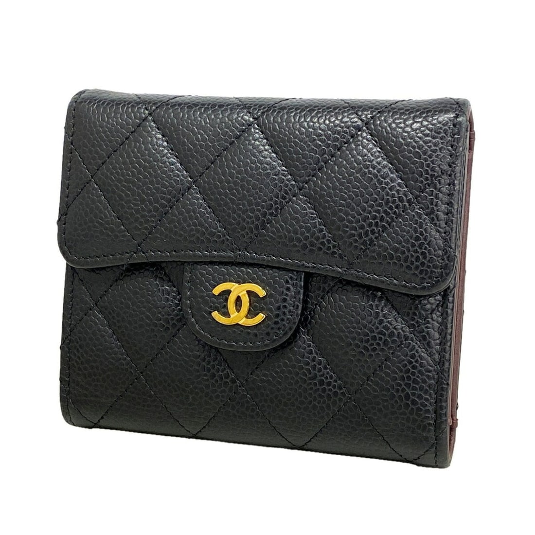 Chanel Tri-fold Wallet, Matelassé Caviar Leather, Black, Women's: --- Catalog ---Category: SizeSize (HxWxD): 10cm x 11.5cm x 3cm / 3.93'' x 4.52'' x 1.18''Category: DesignType: Wallet (tri-fold)Color: BlackGender: WomenMaterial: Grained Calfskin Category: GeneralBra