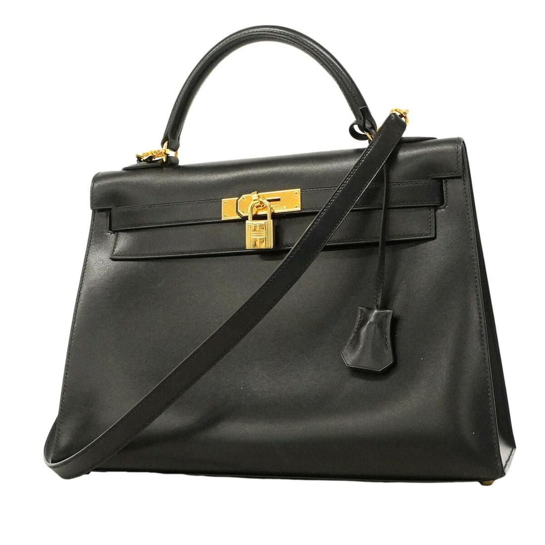 Hermes Kelly 32 Handbag, Box Calf Leather, Black, with "Z" stamp, 2-way bag for women.: --- Catalog ---Category: SizeSize (HxWxD): 23.5cm x 32.5cm x 11.5cm / 9.25'' x 12.79'' x 4.52''Category: DesignType: HandbagColor: BlackGender: WomenMaterial: Box calf leather Hardware Color: GoldCate