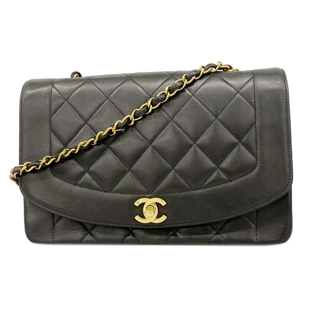 Chanel Diana Chain Shoulder Bag, Lambskin, Black, Women's