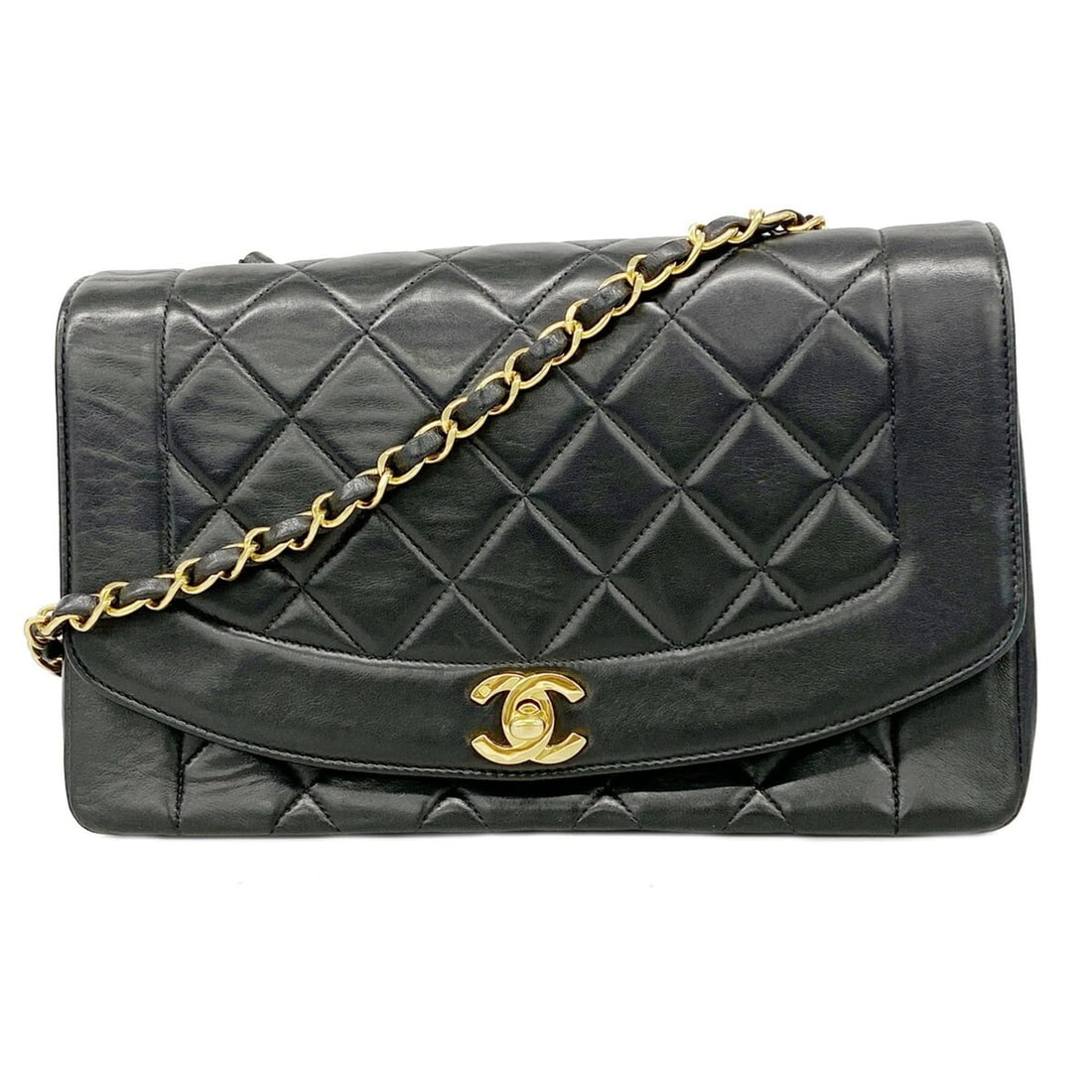 Chanel Diana Chain Shoulder Bag, Lambskin, Black, Women's
