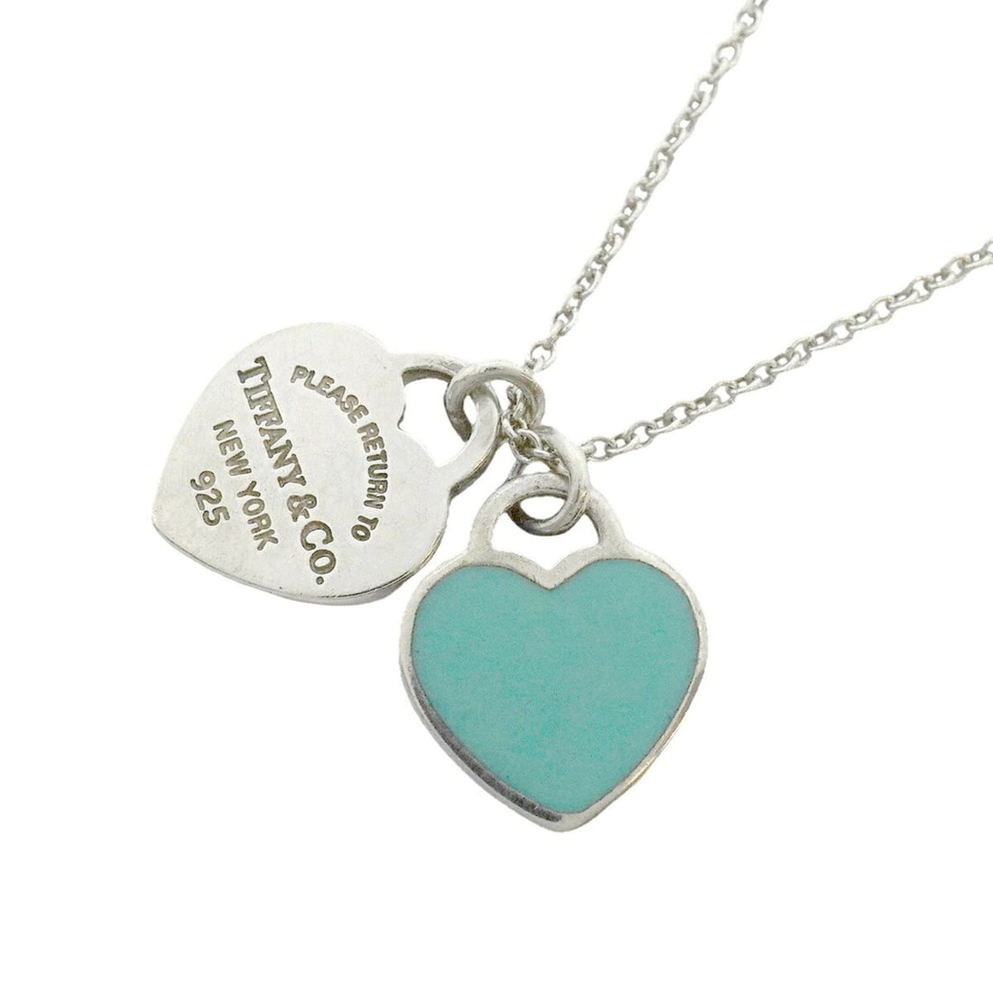 Tiffany & Co. Double Return to Heart Necklace, Sterling Silver 925, Blue, Women's