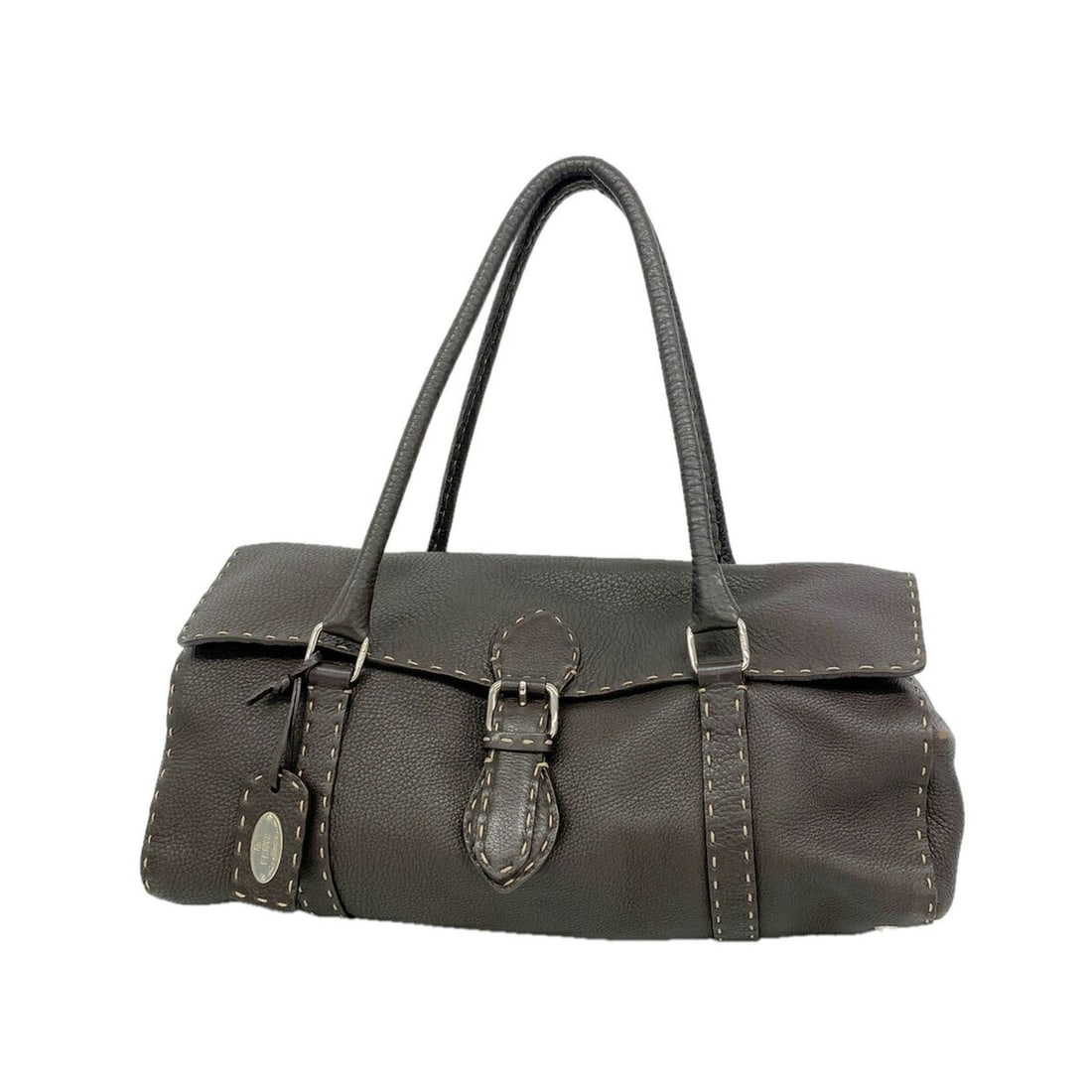 Fendi Selleria Leather Handbag, Brown, Women's