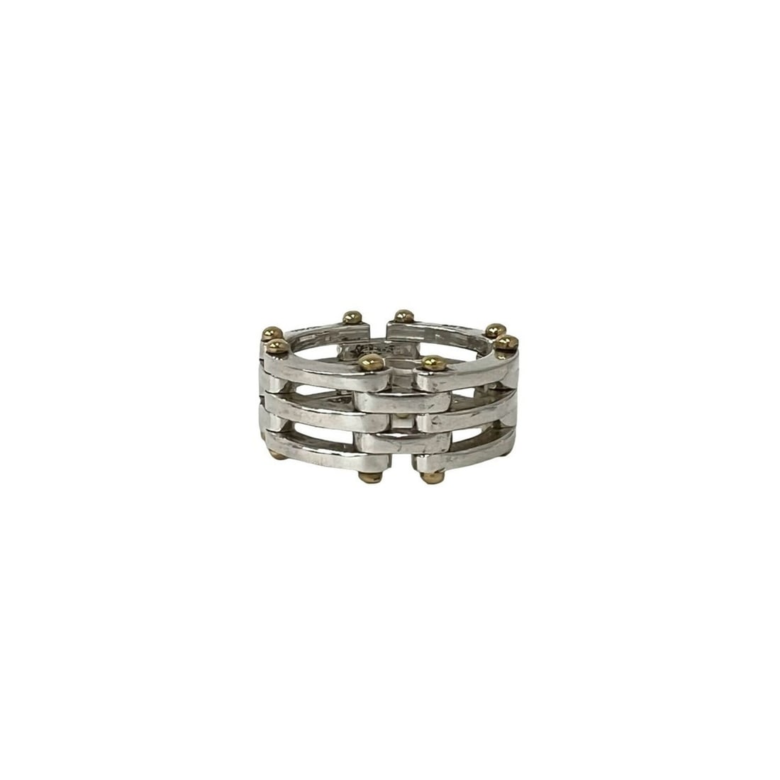 TIFFANY&Co. Tiffany Gate Ring, Sterling Silver 925, 18K 750 Yellow Gold and Gold, Item No. 122-6: --- Catalog ---Category: SizeJP Size: 20US Size: 10Category: DesignType: Band ringColor: Gold, SilverGender: WomenMaterial: Silver 925, Yellow gold (18K)Category: GeneralBrand: Tiffany--- Item List --
